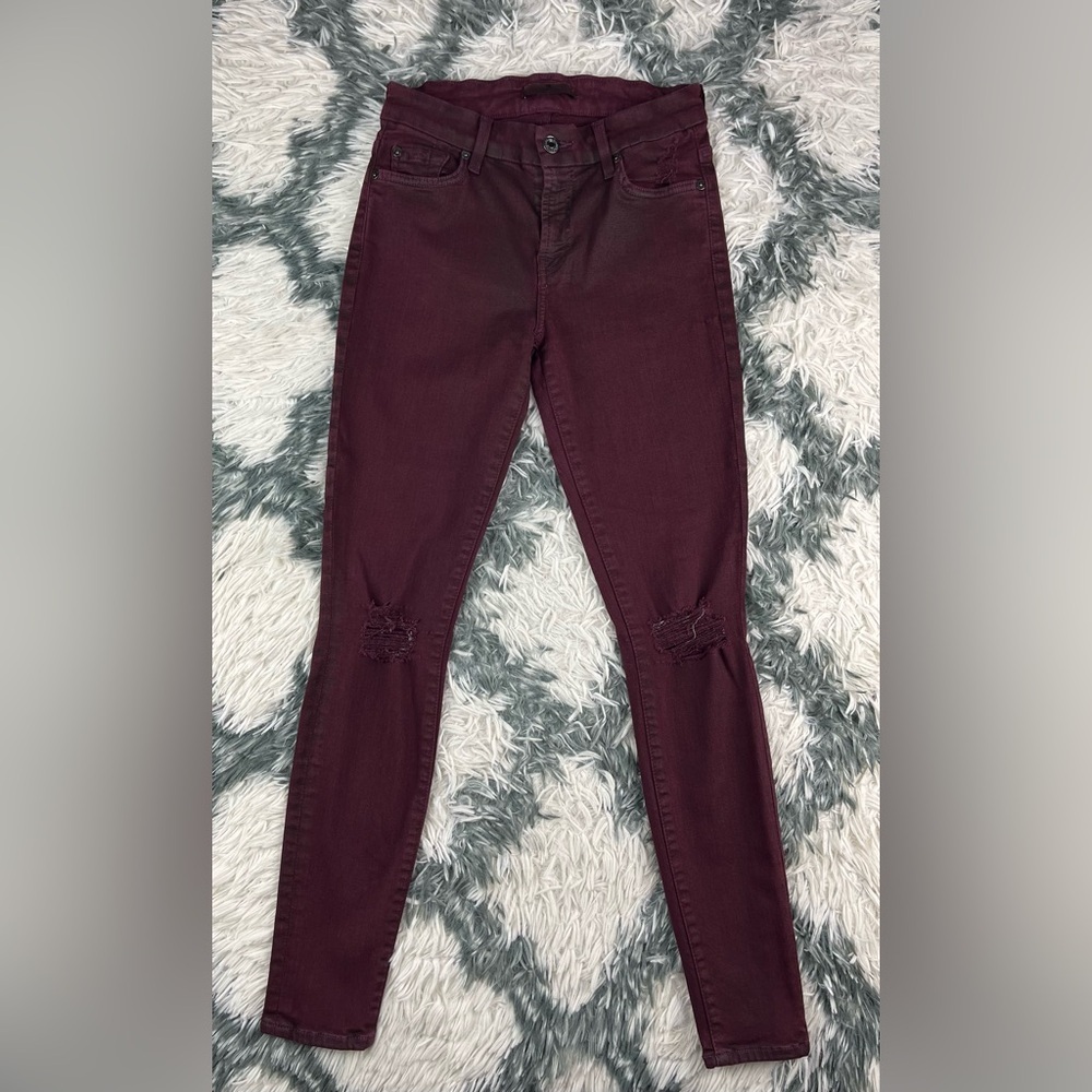7 For All Mankind Women's Ankle Skinny Jeans in Plum Coated Denim Size 26